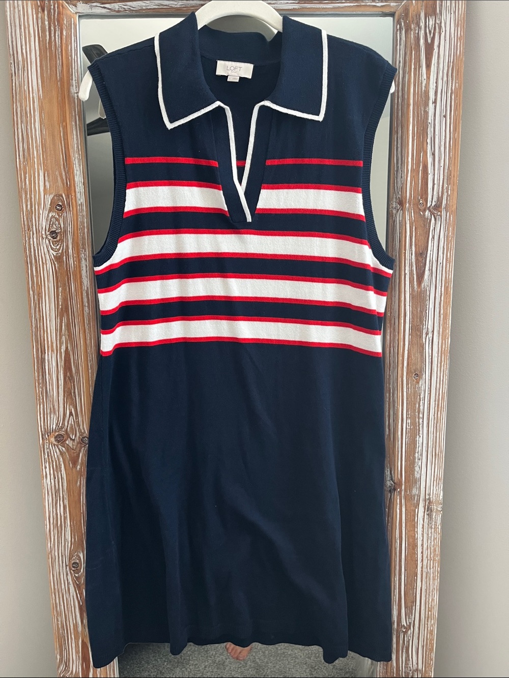 LOFT Navy Tank Polo Dress with Red and White Stripes